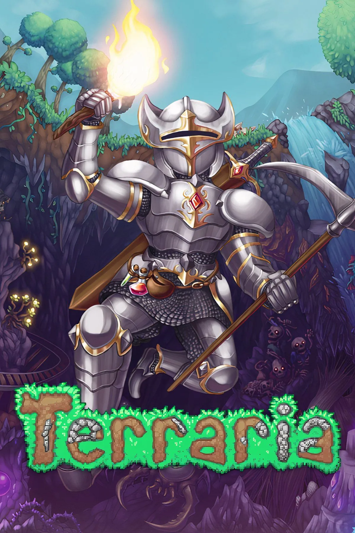 Một căn cứ Terraria phức tạp với nhiều tầng và các phòng chức năng