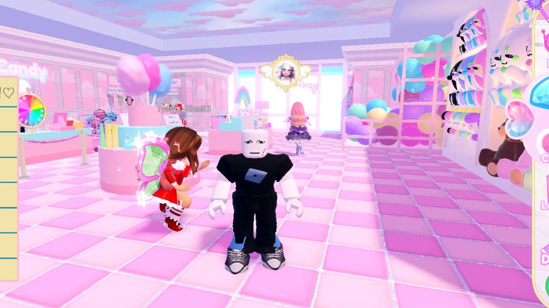 Một người chơi đứng trong cửa hàng gần những người chơi khác trong Roblox Royale High.