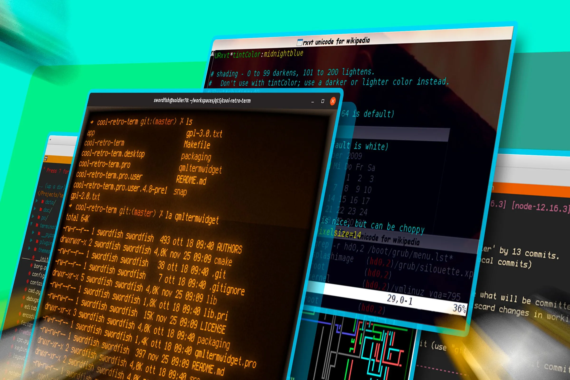 Một số cửa sổ terminal Linux hiển thị các lệnh và cấu hình, gợi ý quá trình khắc phục lỗi.