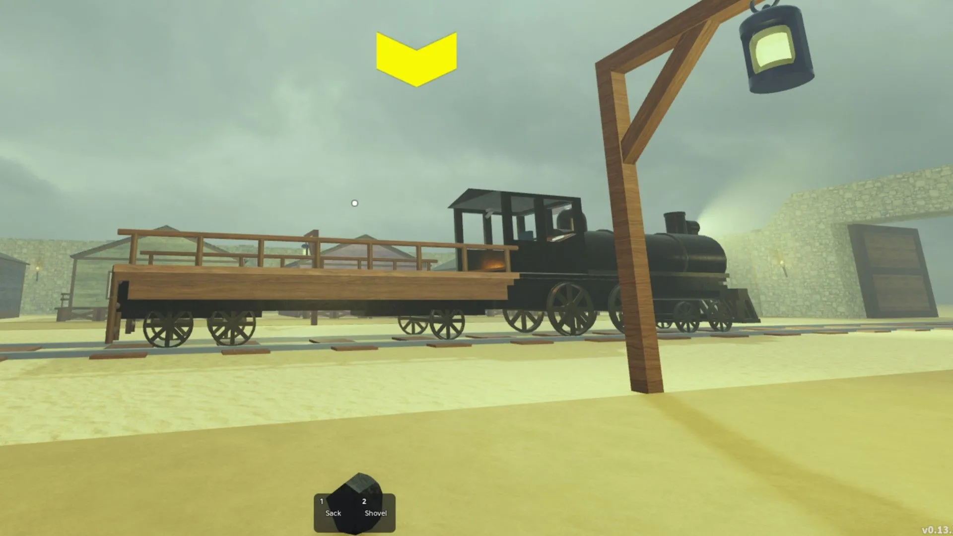 Người chơi cầm than và nhìn vào đoàn tàu của mình trong Roblox Dead Rails.