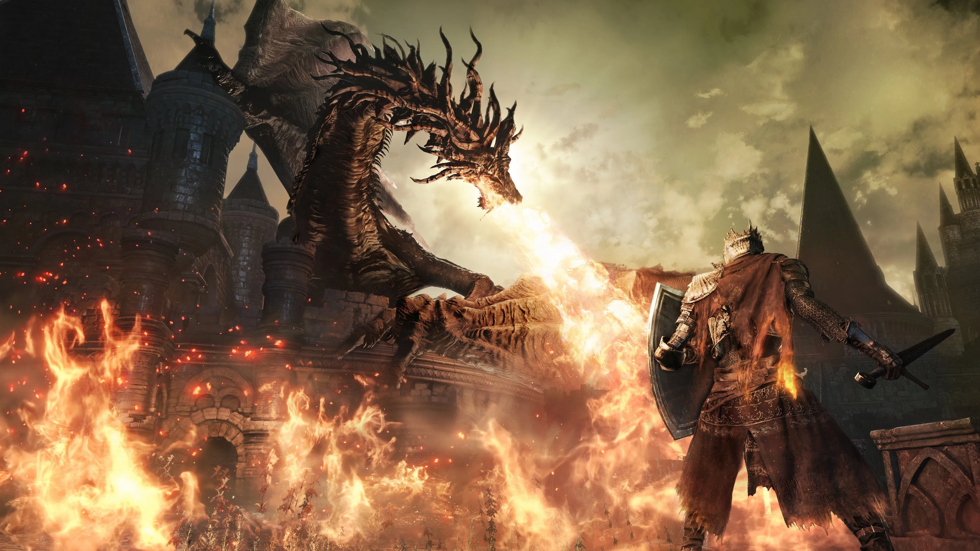 Người chơi đối đầu rồng trong Dark Souls 3, minh họa game kế nhiệm tinh thần.