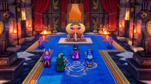 Người hùng và đội của anh ấy trong một cung điện theo chủ đề Ai Cập trong Dragon Quest 3