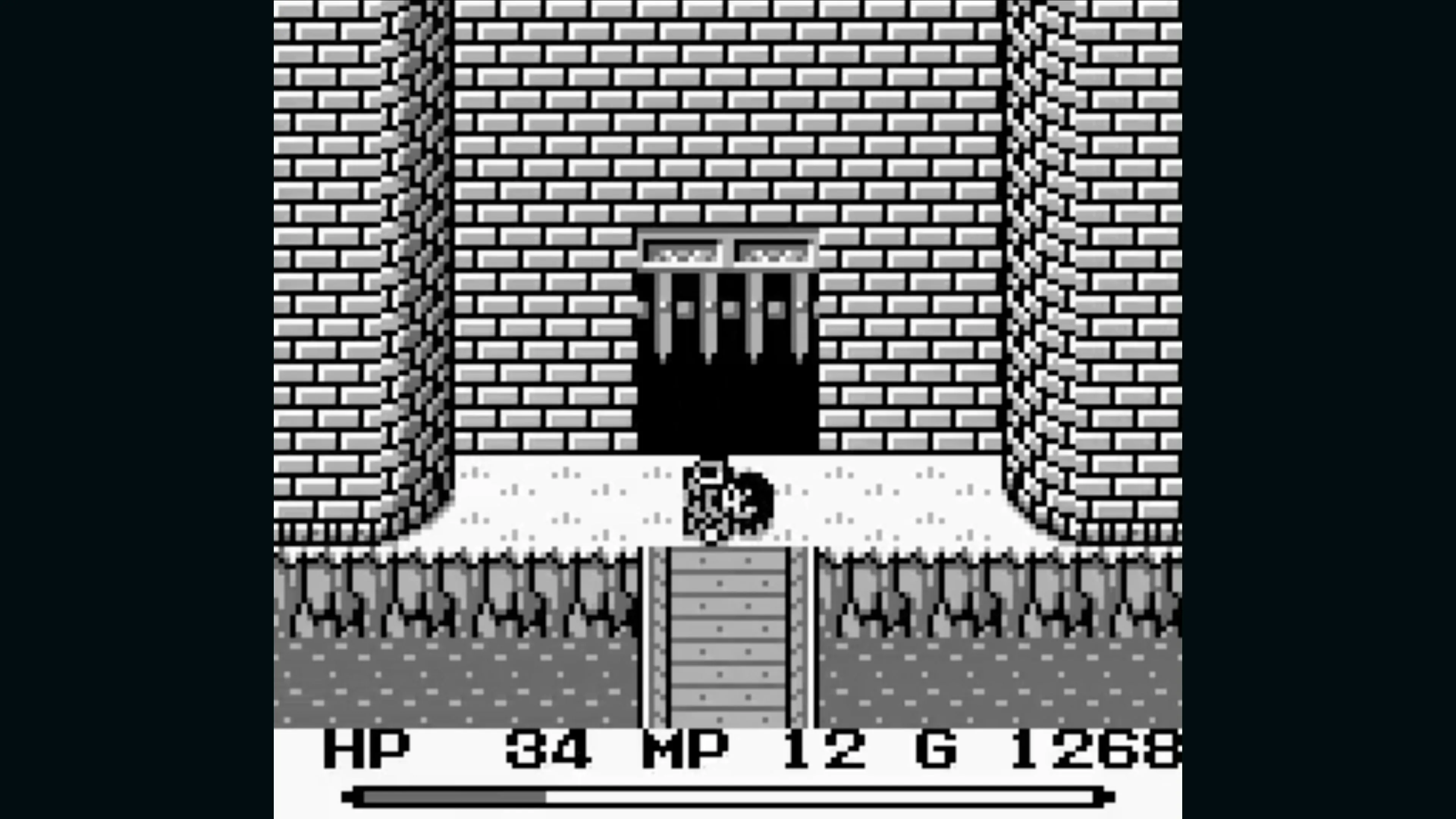 Nhân vật chính đối mặt với quái vật trong Final Fantasy Adventure