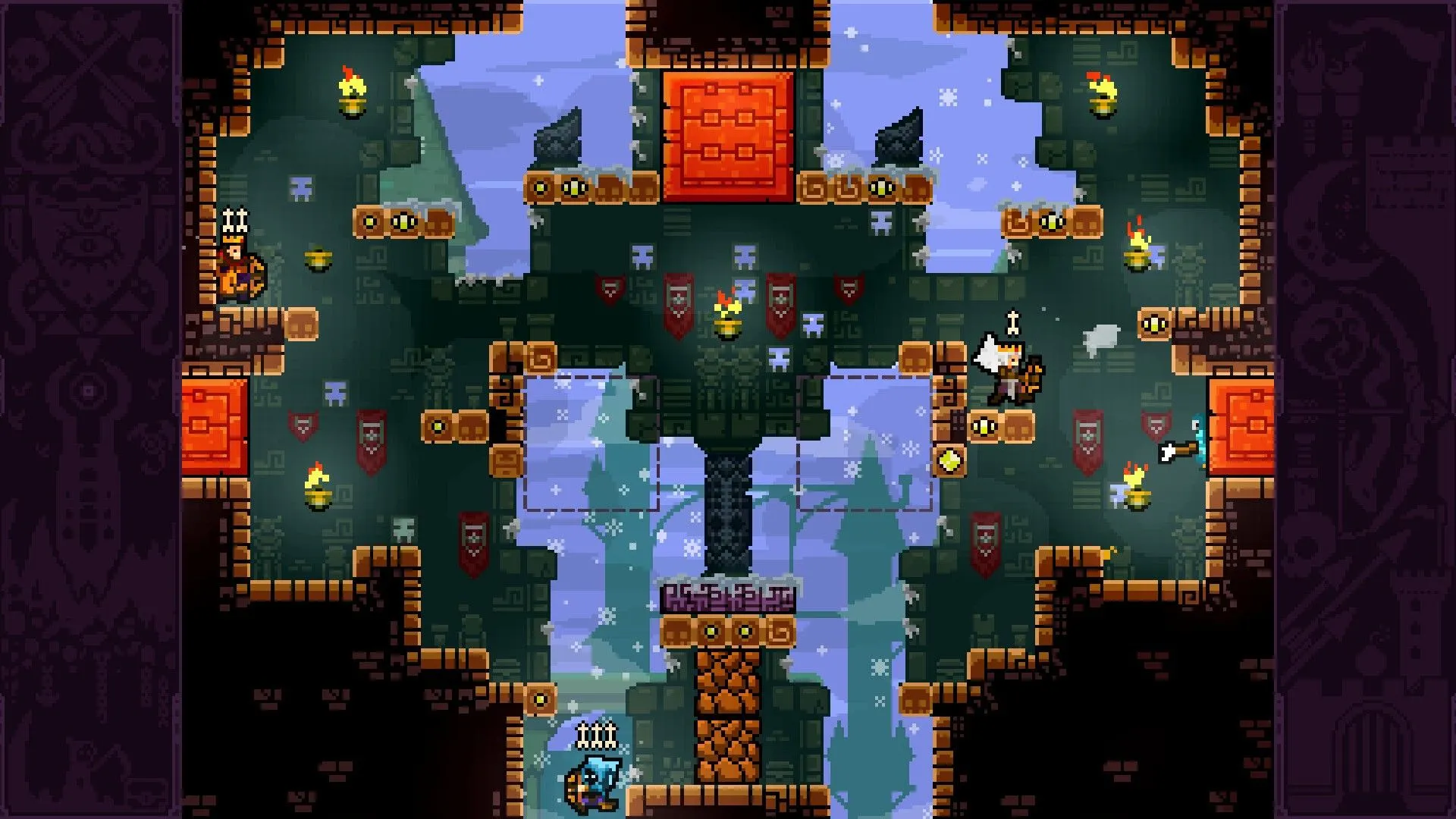 Nhân vật cung thủ đang rơi khỏi bản đồ trong game TowerFall Ascension.