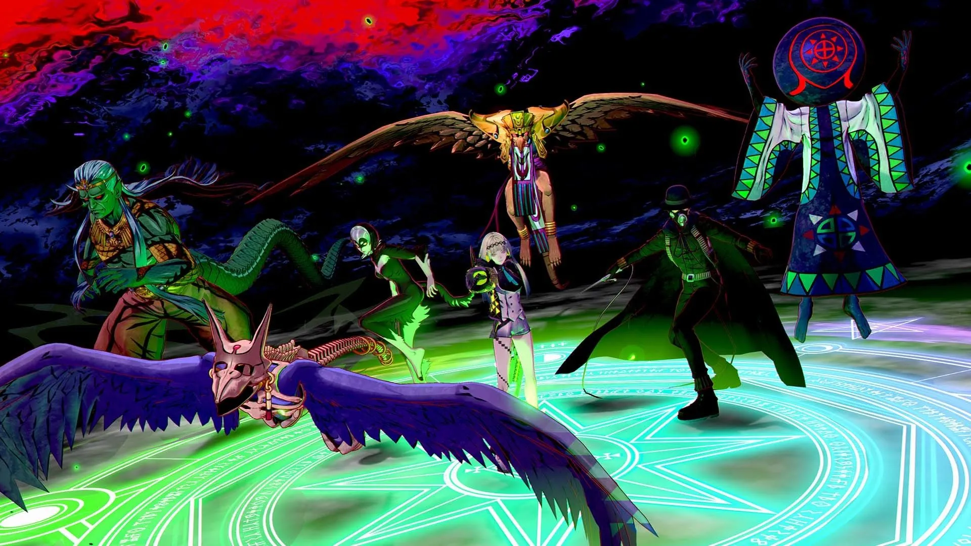 Nhân vật Ringo cùng các đồng minh quỷ trong game Soul Hackers 2, một tựa game nhập vai JRPG của Atlus