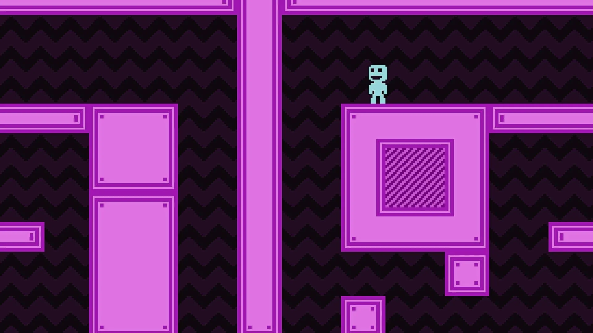 Nhân vật Viridian nhìn vào bức tường trong game VVVVVV.