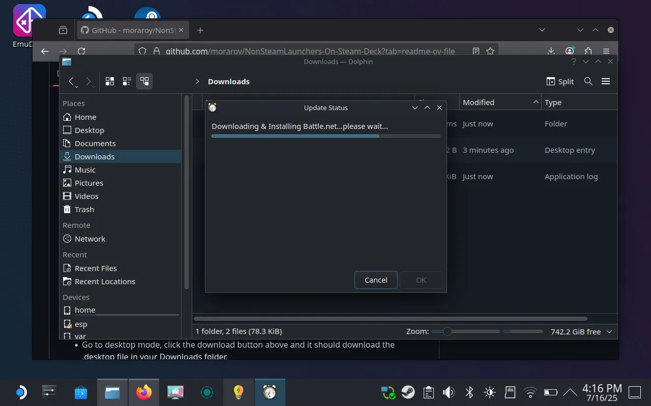 NonSteamLaunchers đang tải về và cài đặt ứng dụng Battle.net