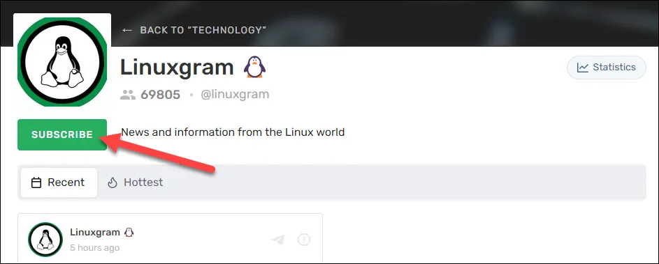 Nút Đăng ký (Subscribe) để tham gia kênh Telegram từ website bên ngoài ứng dụng
