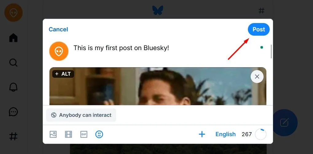 Nút Post để hoàn tất và xuất bản bài đăng trên Bluesky