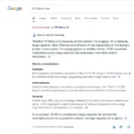 Phản hồi AI Overview của Google về pin 75Wh, minh họa cách tính năng này đưa ra thông tin không chính xác về dung lượng pin laptop cho smartphone.