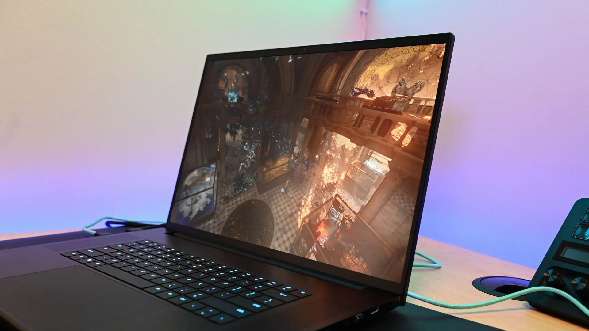 Phần mềm benchmark TimeSpy 3DMark đang chạy trên laptop Razer Blade 18