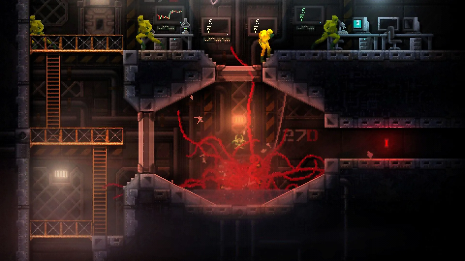 Quái vật Carrion di chuyển trong cơ sở, minh họa game kinh dị đảo chiều