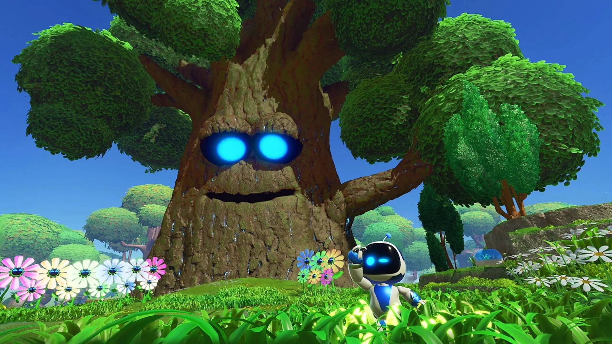 Robot Astro Bot đáng yêu trong một thế giới đầy màu sắc, biểu tượng của sự hồi sinh thể loại game platformer