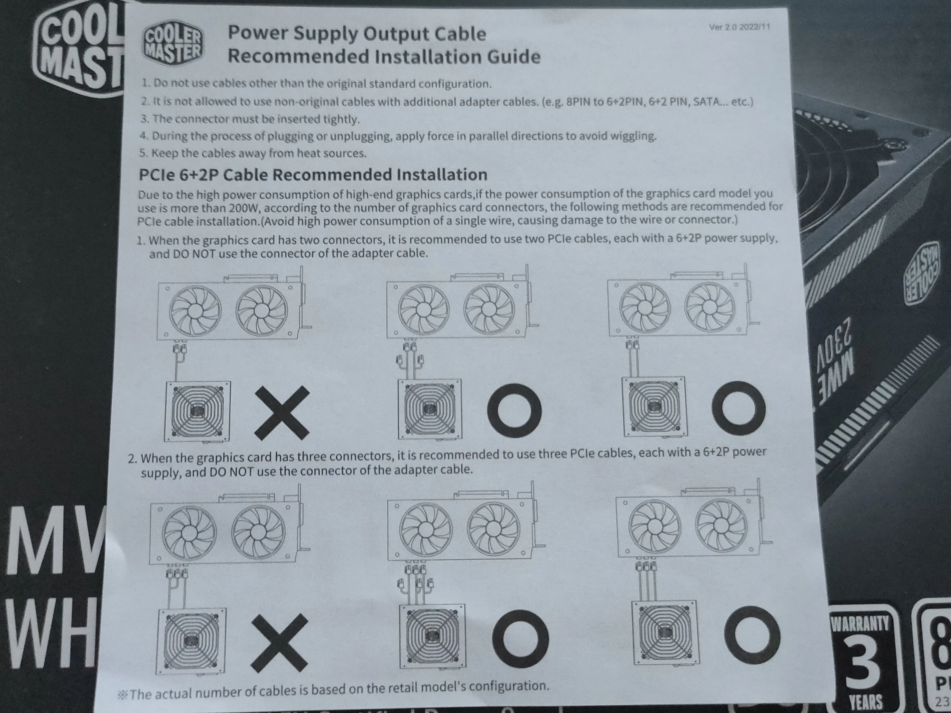 Sơ đồ hướng dẫn kết nối cáp nguồn PSU với card đồ họa của Cooler Master