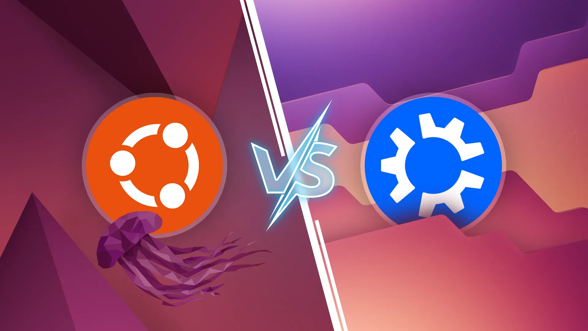 So sánh giữa hình nền mặc định của Ubuntu và Kubuntu, thể hiện sự khác biệt giữa hai bản phân phối Linux.