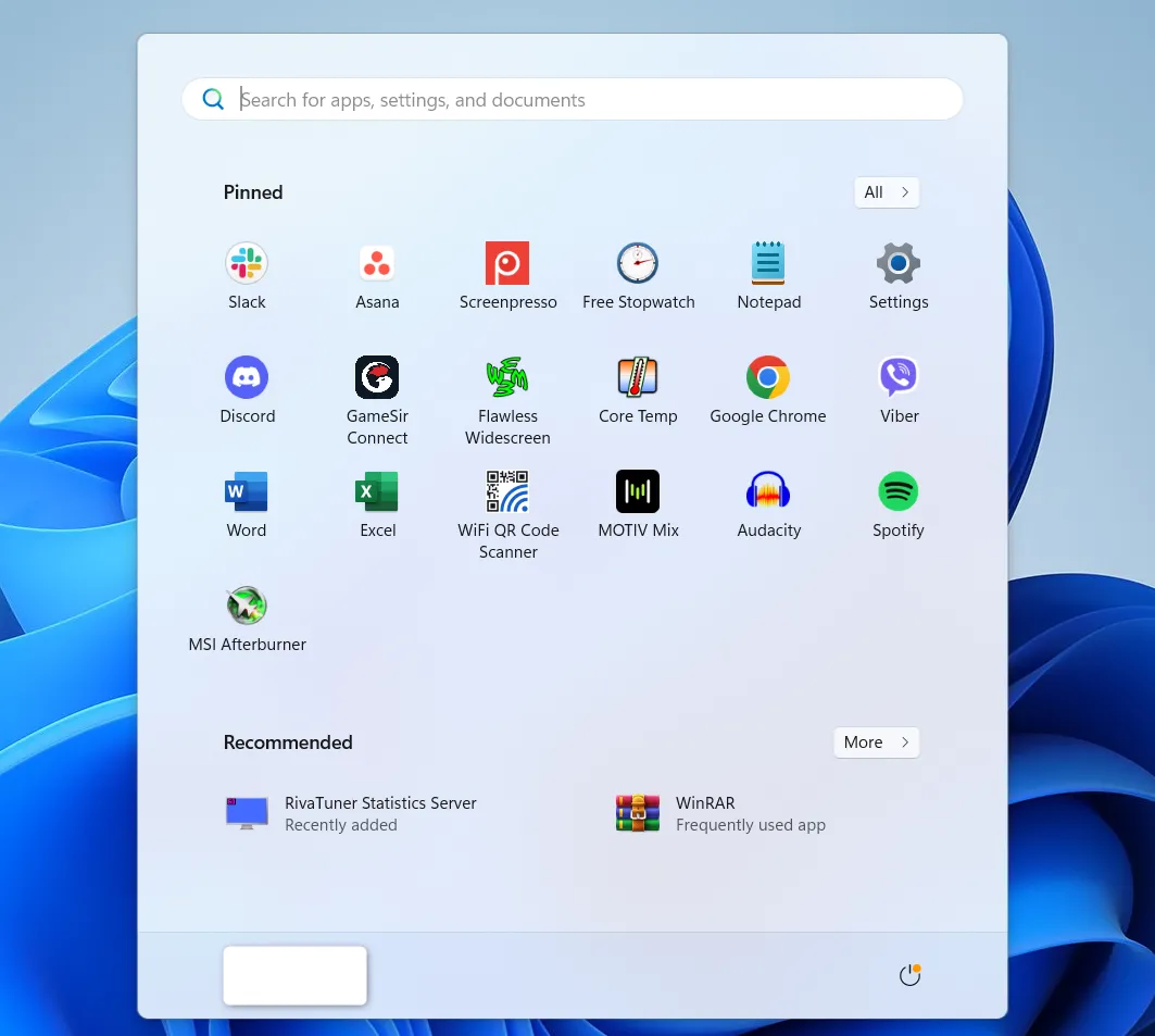 Start Menu Windows 11 với hiệu ứng trong suốt mờ