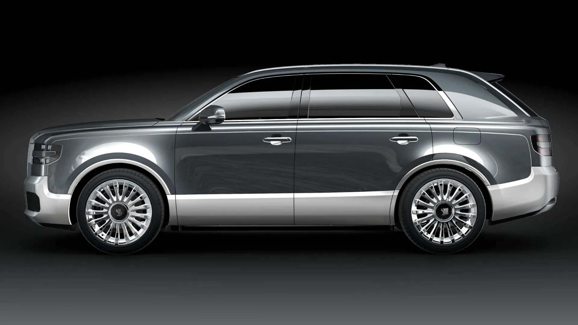 SUV hạng sang Toyota Century màu đen, nhìn từ phía trước góc chéo, với thiết kế lịch lãm