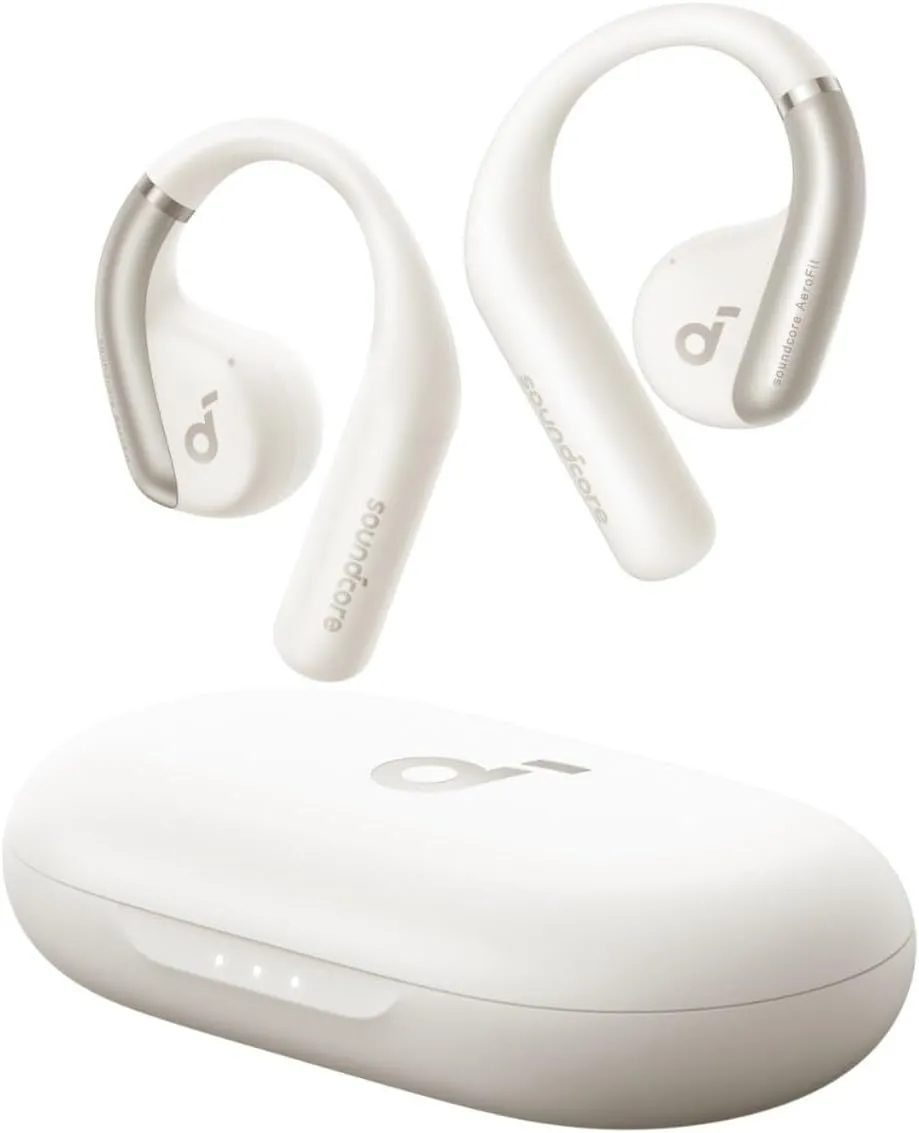 Tai nghe Anker Soundcore AeroFit màu đen với thiết kế open-ear, nổi bật phần móc tai và củ loa không vào trong ống tai