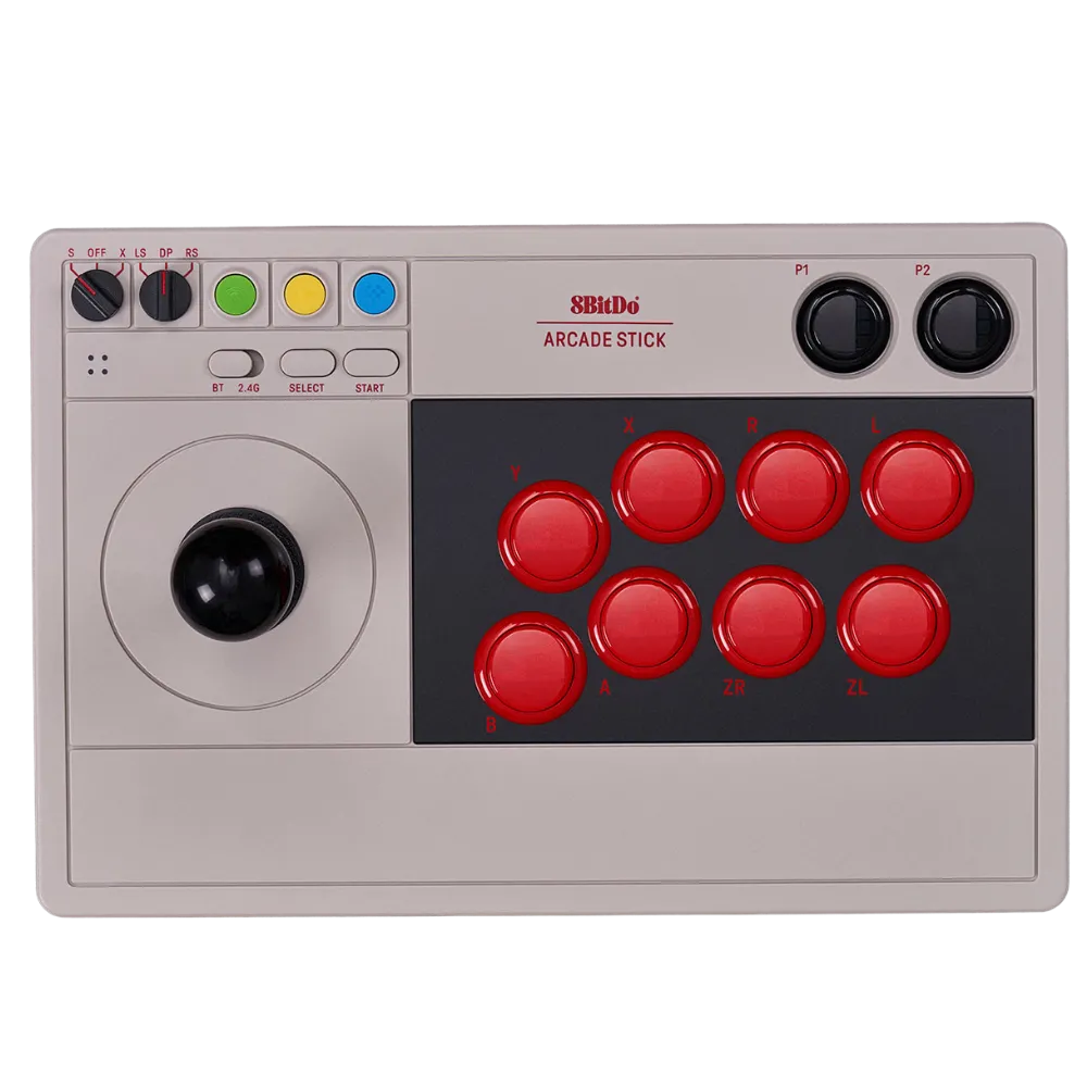 Tay cầm chơi game 8BitDo Arcade Stick cho Nintendo Switch và PC với thiết kế nút bấm cổ điển.