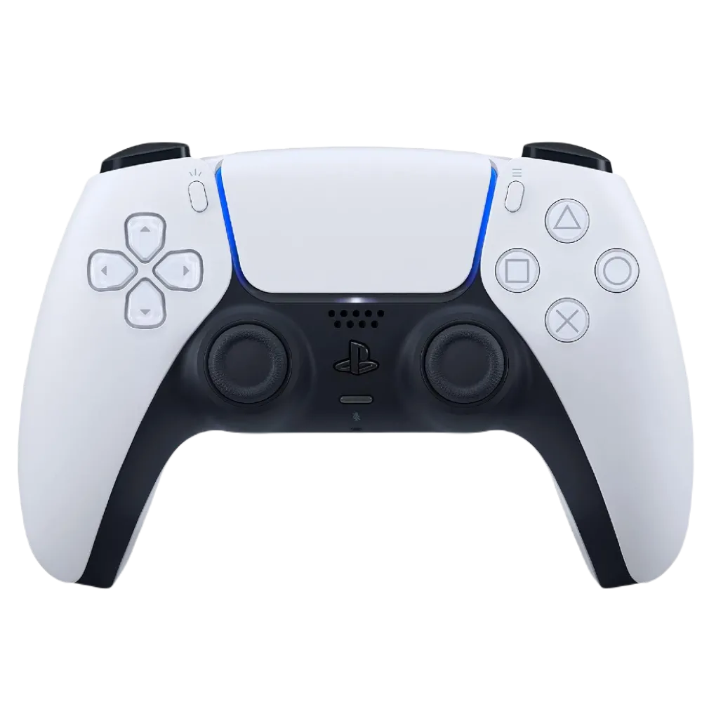 Tay cầm DualSense của PlayStation 5 với các nút bấm và đèn báo trên bề mặt