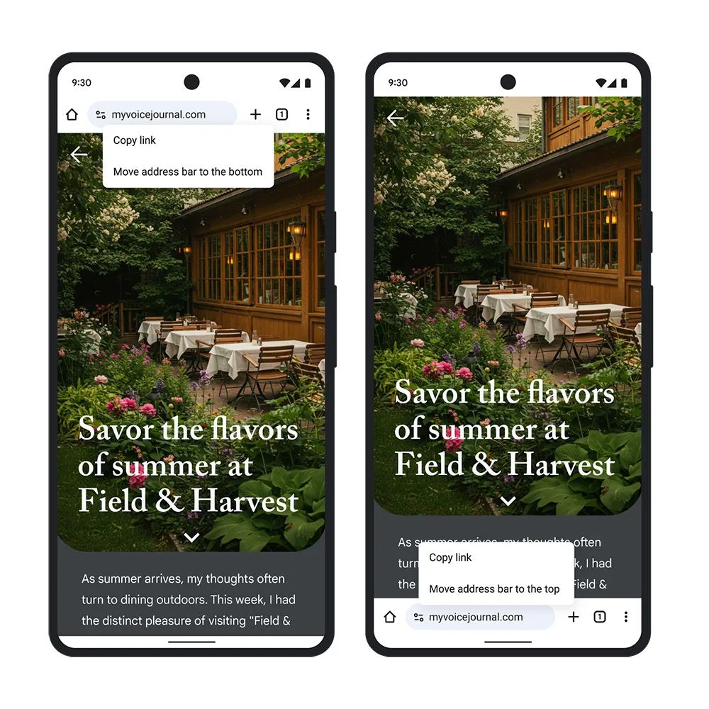 Thanh địa chỉ Chrome Android di chuyển xuống dưới