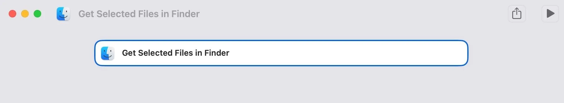 Thêm hành động 'Get Selected Files in Finder' vào trình chỉnh sửa phím tắt trong ứng dụng Shortcuts Mac.