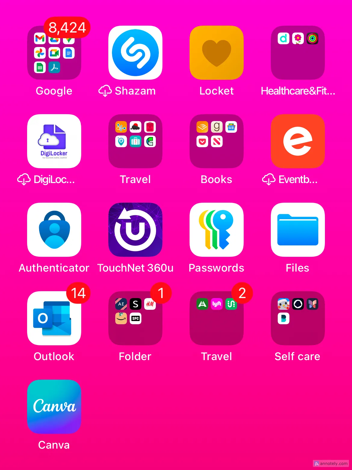 Thư mục ứng dụng được sắp xếp gọn gàng trên màn hình chính iPhone.