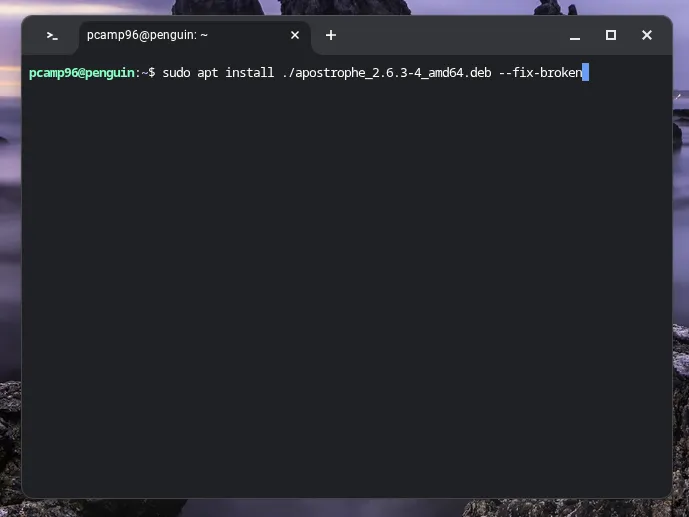 Tiến trình cài đặt gói .deb sử dụng lệnh apt trong môi trường Linux trên Chromebook, chứng minh sự linh hoạt trong quản lý phần mềm.