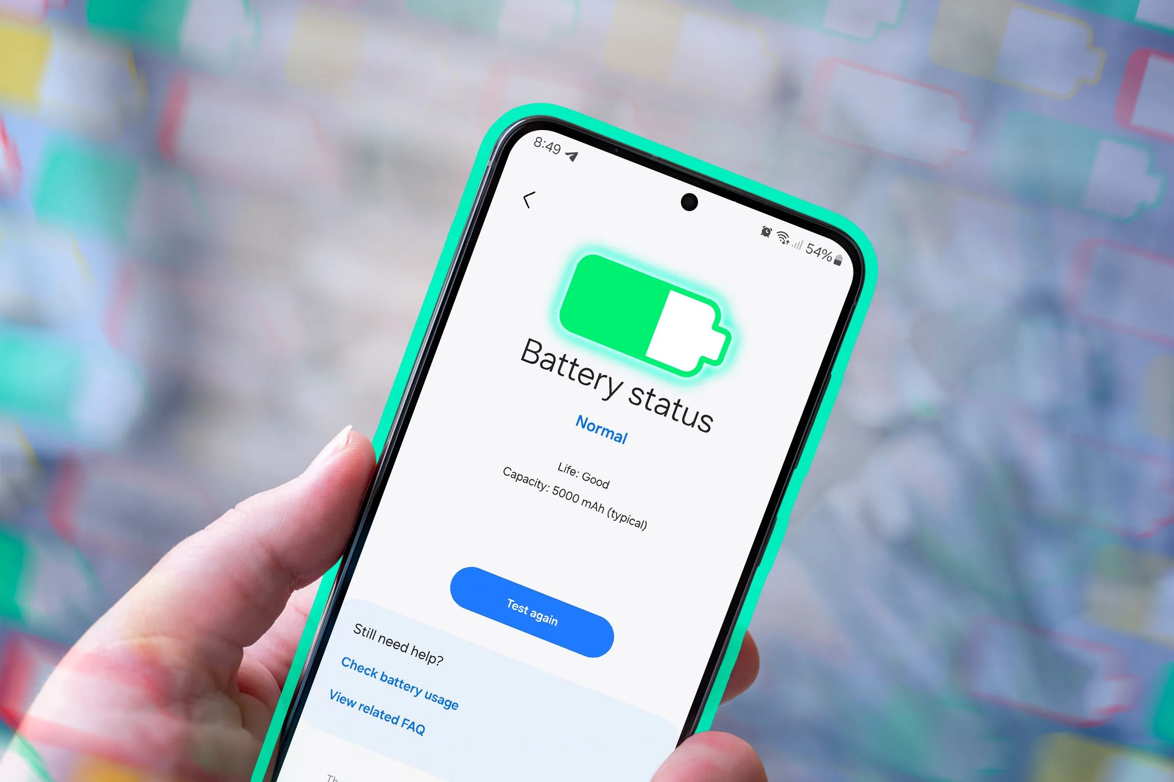 Trạng thái pin hiển thị trên điện thoại Samsung.