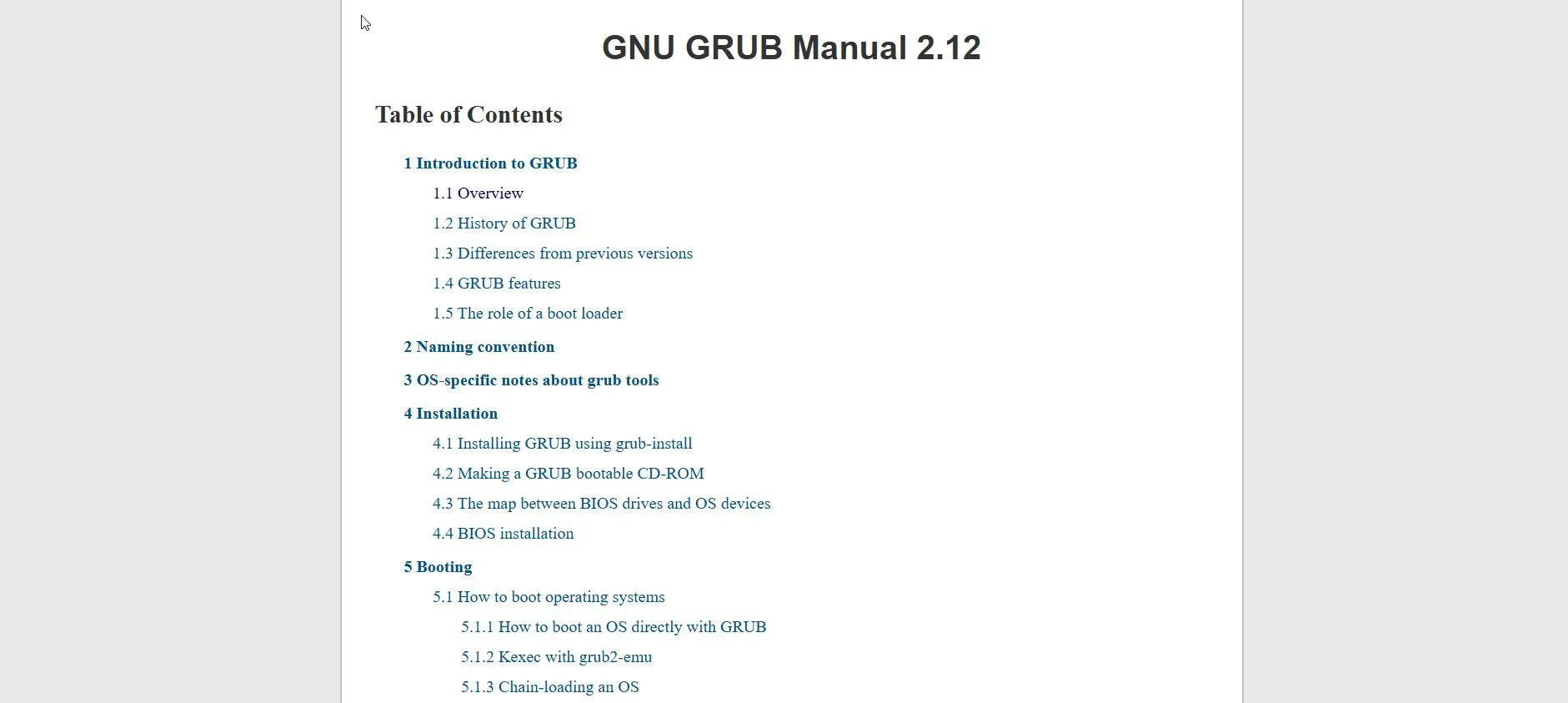 Trang web hướng dẫn sử dụng chính thức của GNU GRUB