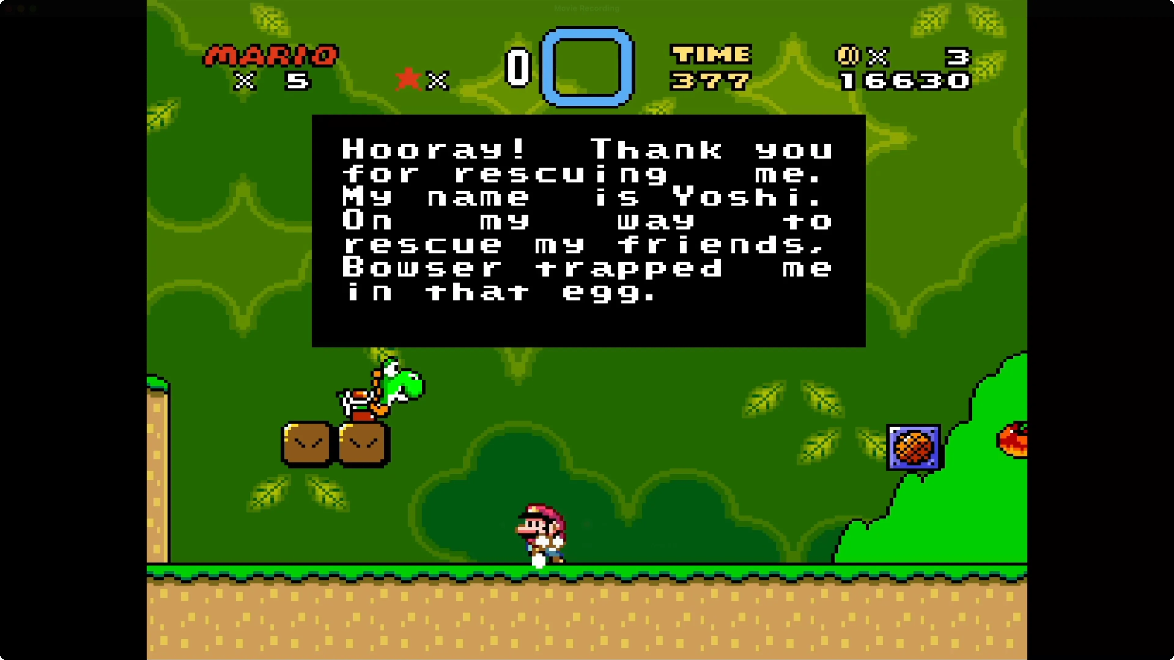 Trò chơi Super Mario World trên SNES được hiển thị khi chạy trên Apple TV, cho thấy trải nghiệm game platform cổ điển.
