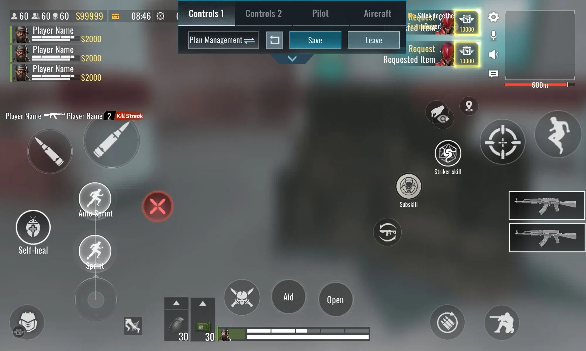 Tùy biến bố cục điều khiển game Blood Strike trên máy tính bảng Android, không gian rộng rãi để sắp xếp các nút