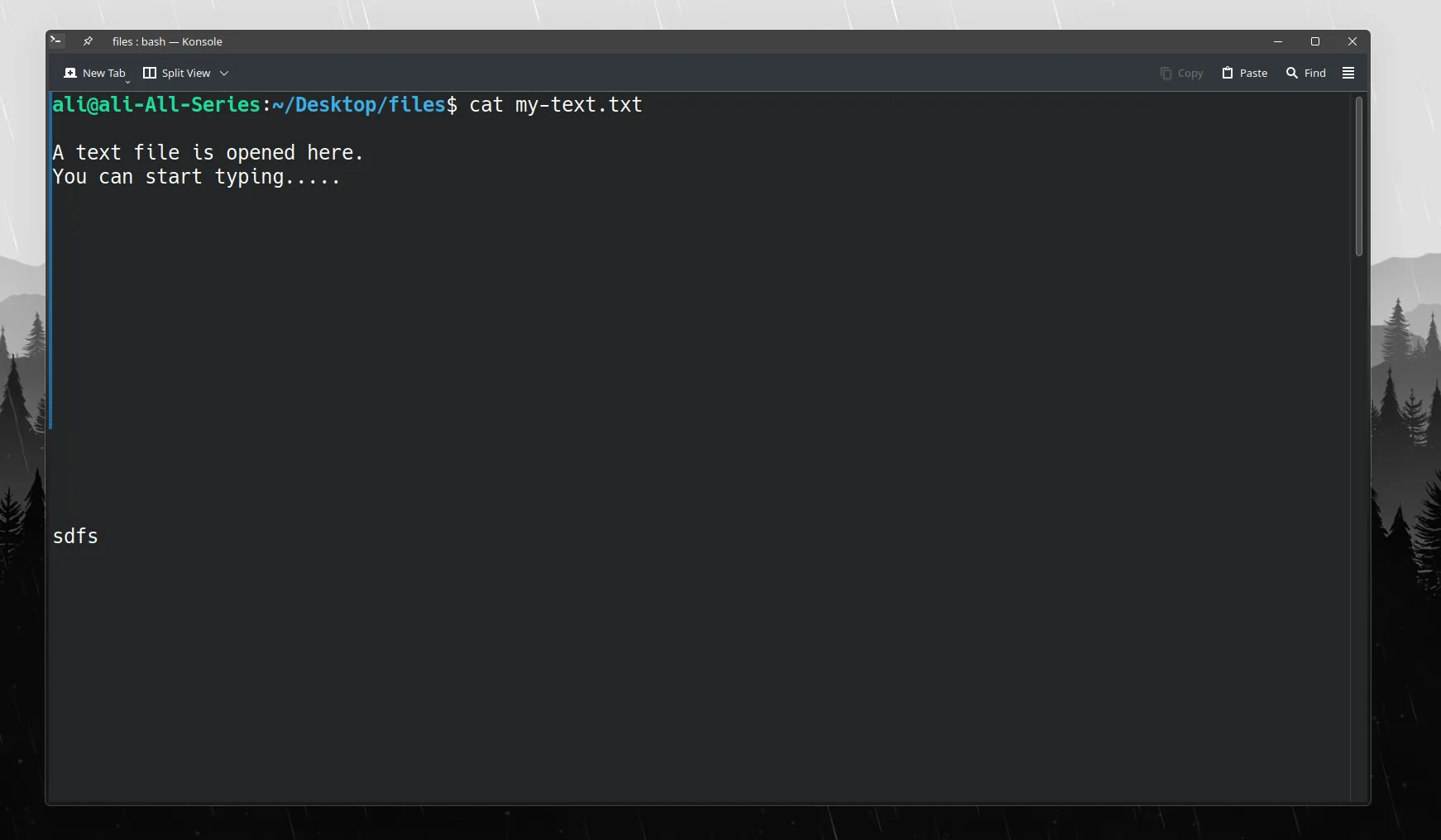 Ví dụ sử dụng lệnh `cat` để xem nội dung tệp văn bản trong Linux Terminal