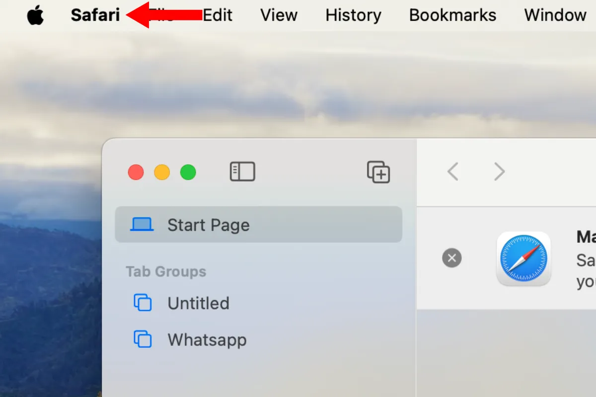 Vị trí nút Safari trên thanh menu của Mac.