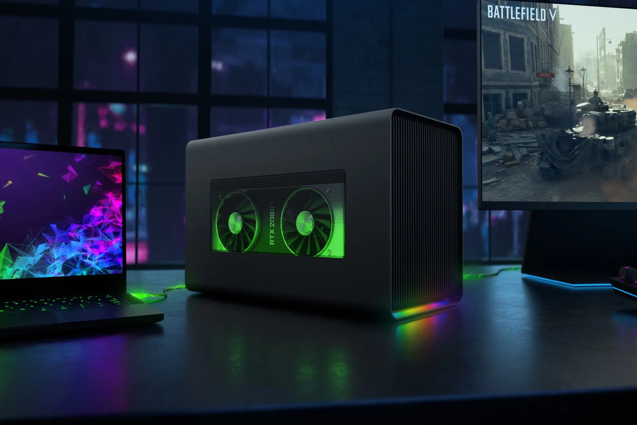 Vỏ eGPU Razer Core X Chroma với thiết kế hầm hố, sẵn sàng chứa card đồ họa rời desktop.