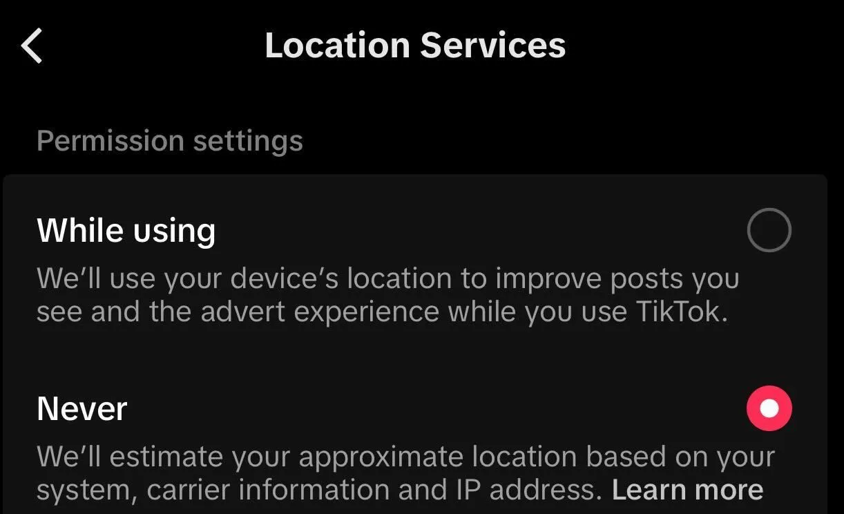 Vô hiệu hóa dịch vụ định vị trên ứng dụng TikTok