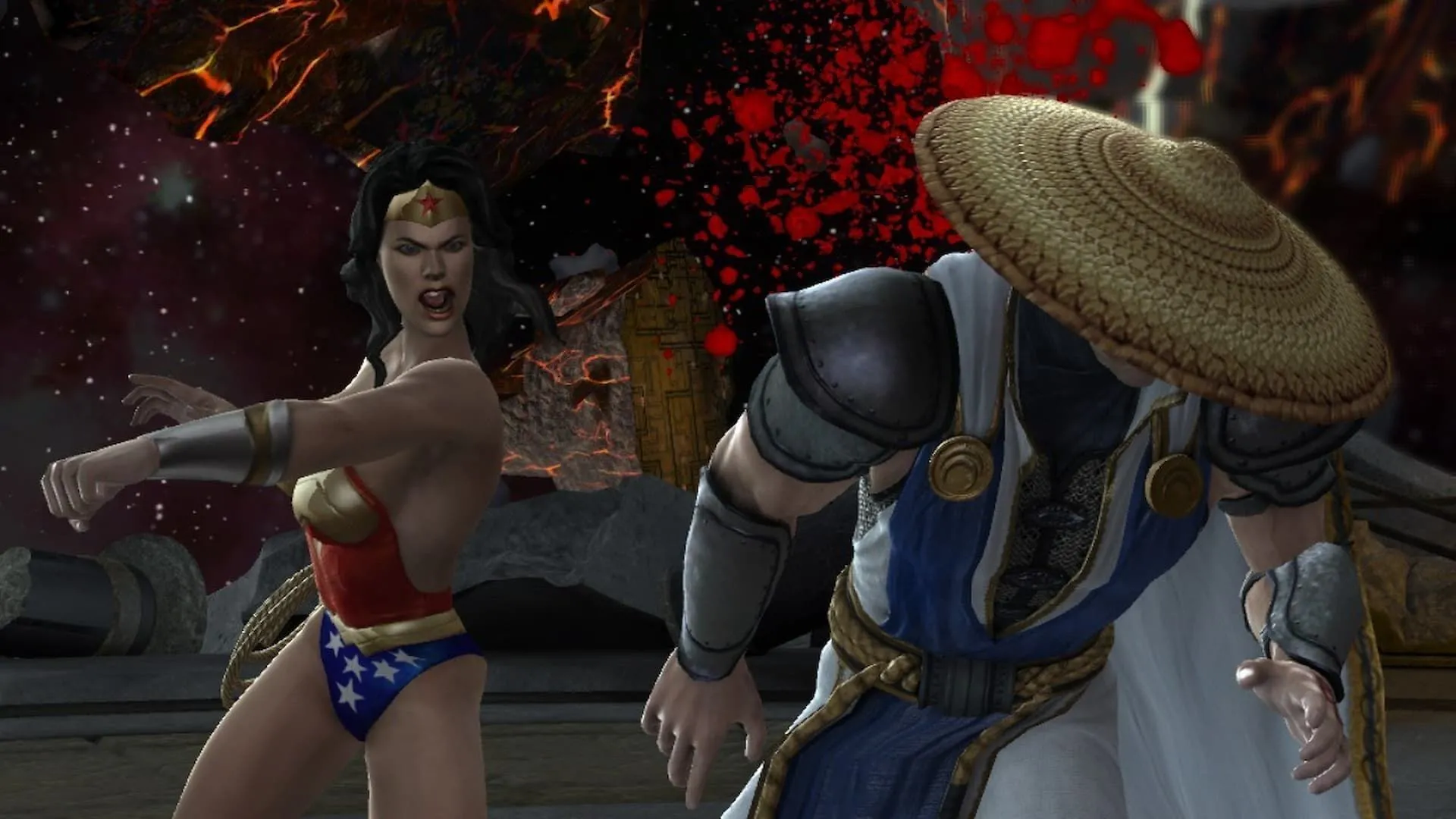 Wonder Woman của DC Comics đối đầu Raiden của Mortal Kombat trong game đối kháng Mortal Kombat Vs. DC Universe.
