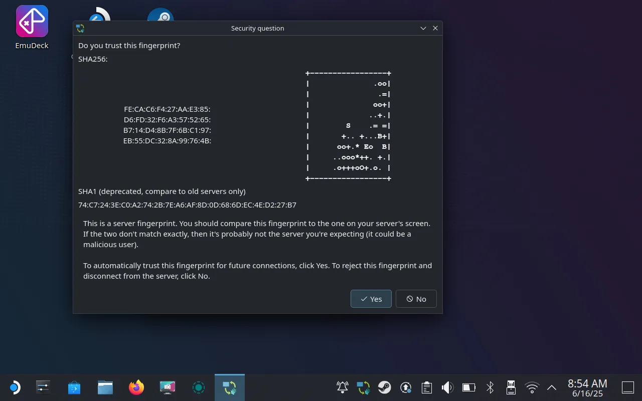 Xác nhận kết nối thiết bị khi Steam Deck hoạt động như một client KVM ảo