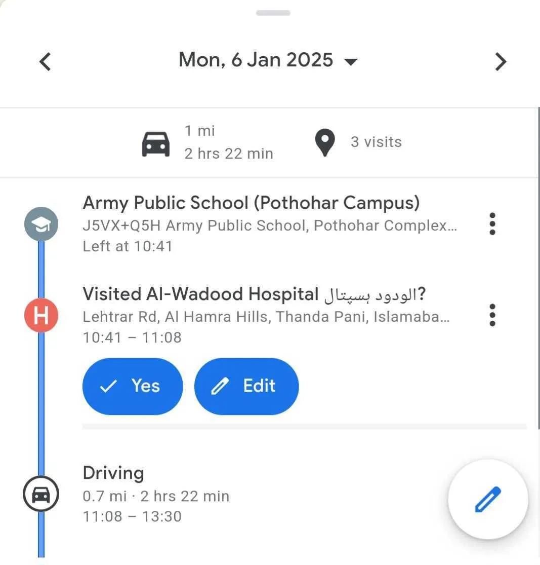 Xem lại lịch sử hành trình và các địa điểm đã ghé thăm trên Dòng thời gian của Google Maps.